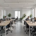 KI-gestützte Büroplanung: moderner Open-Space-Grundriss