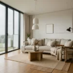 Fotorealistisches modernes Wohnzimmer als KI-Rendering