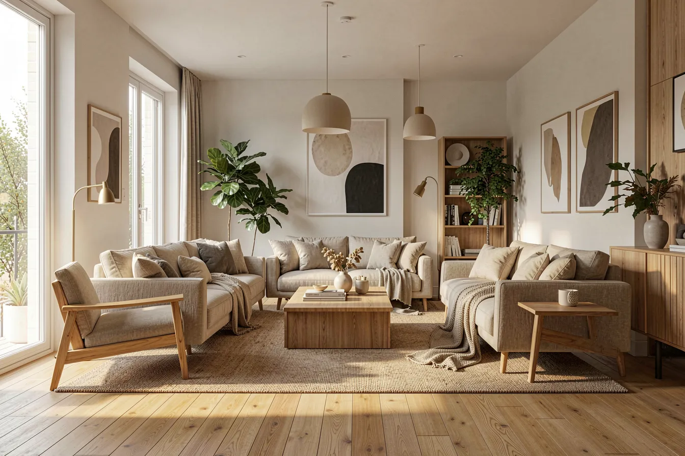 Modernes Wohnzimmer in der KI-gestützten Raumplanung
