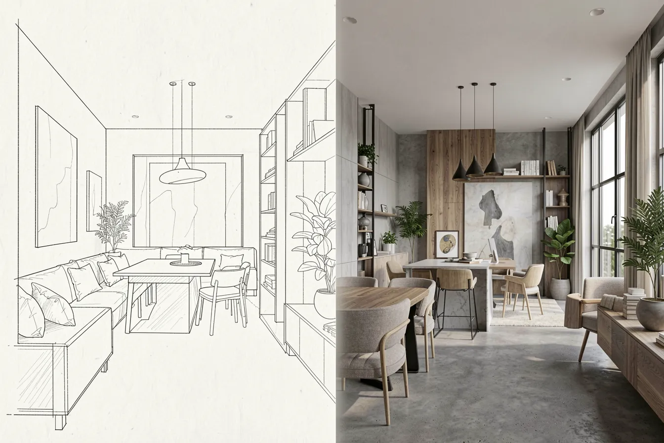 Von der Handskizze zum fotorealistischen Innenraum-Rendering