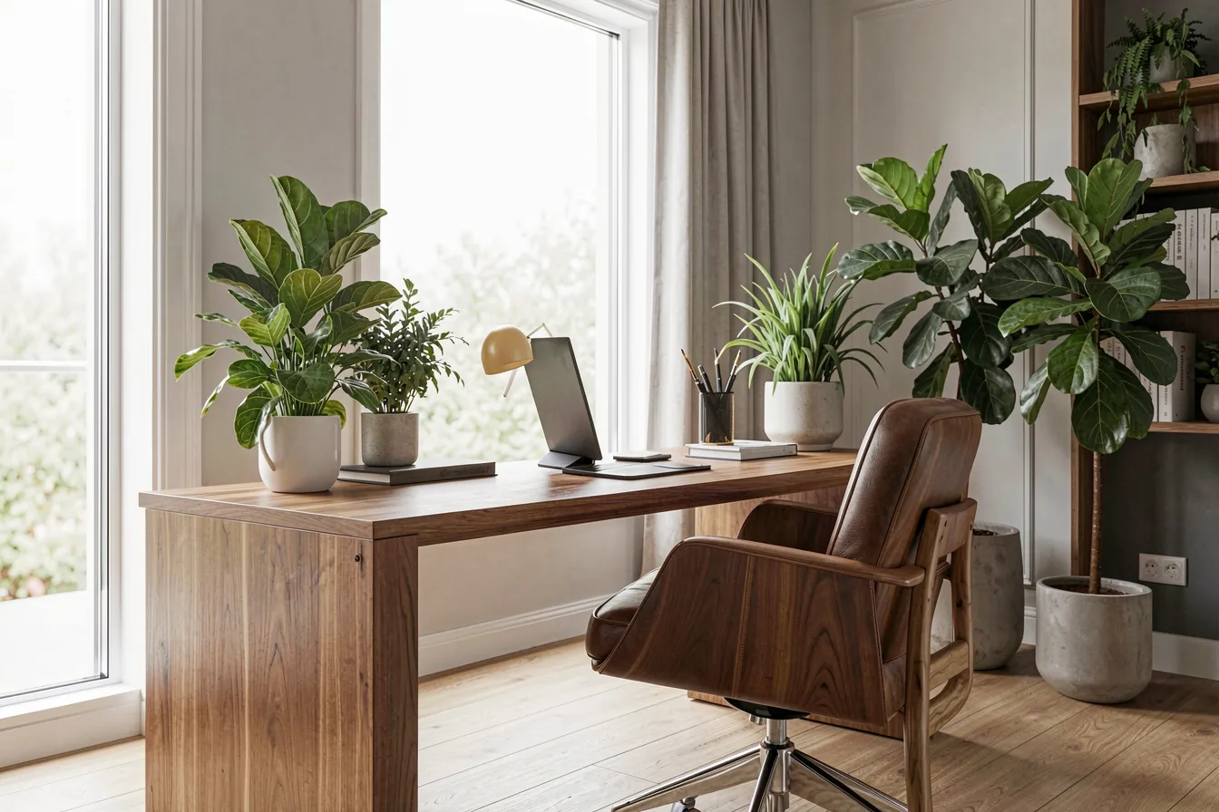 KI-gestaltetes Homeoffice als fotorealistisches Rendering