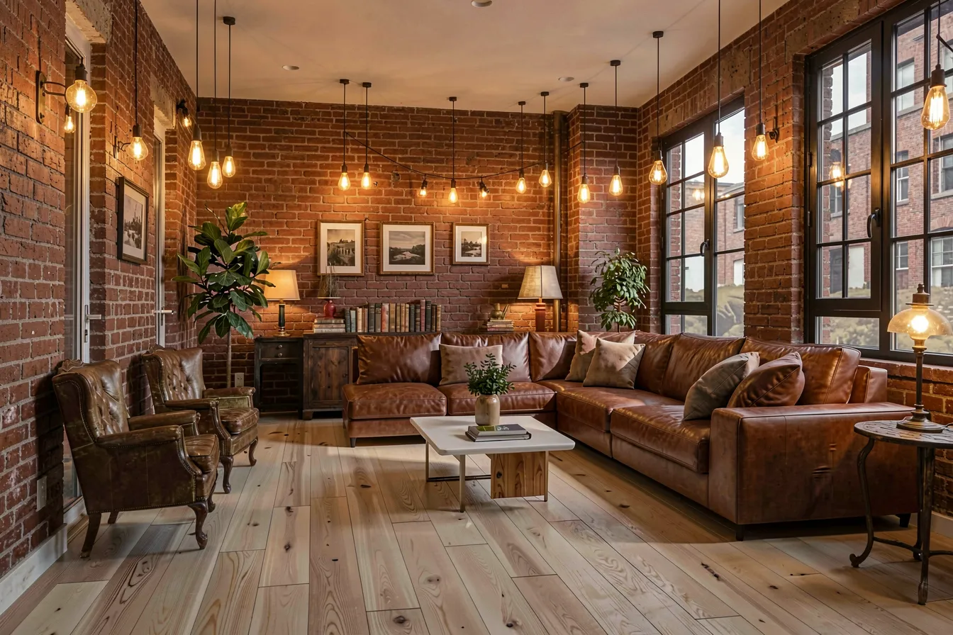 Image-to-Image Ergebnis: derselbe Raum im warmen Industrial-Loft-Stil