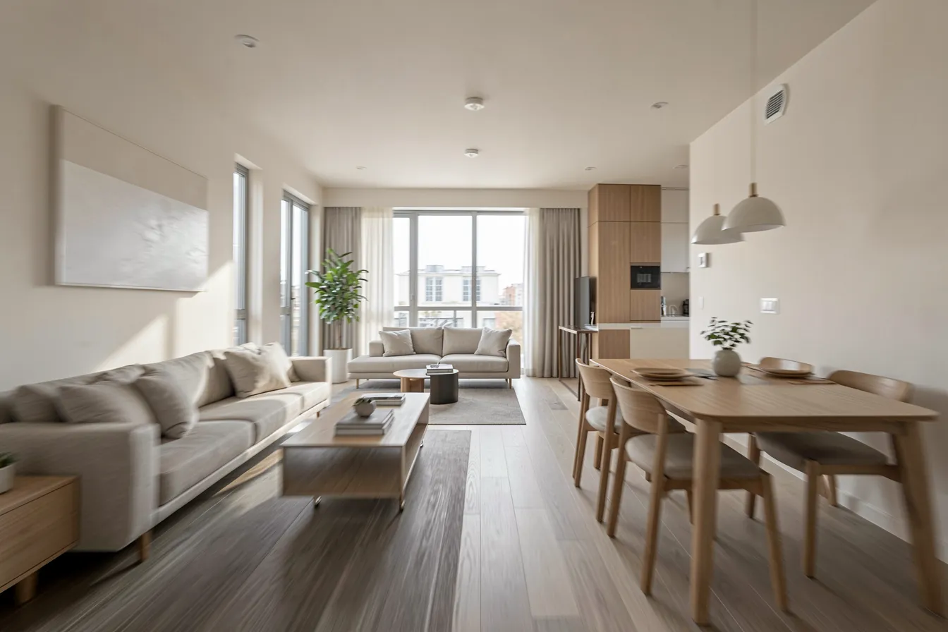 KI-generierter Raumrundgang durch eine moderne Wohnung