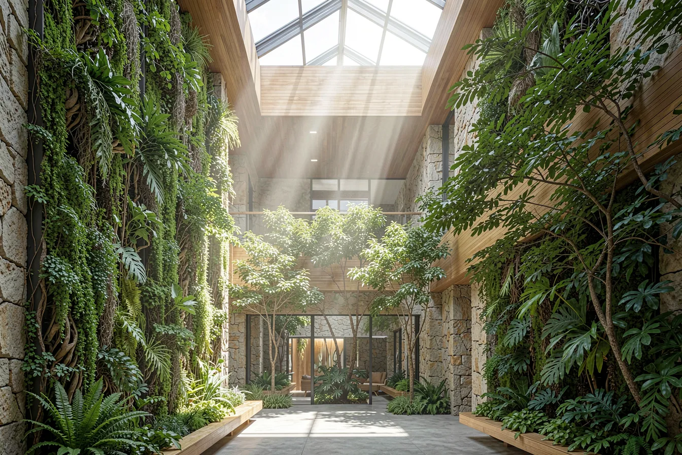 Begrüntes Atrium mit vertikalem Garten und Oberlicht