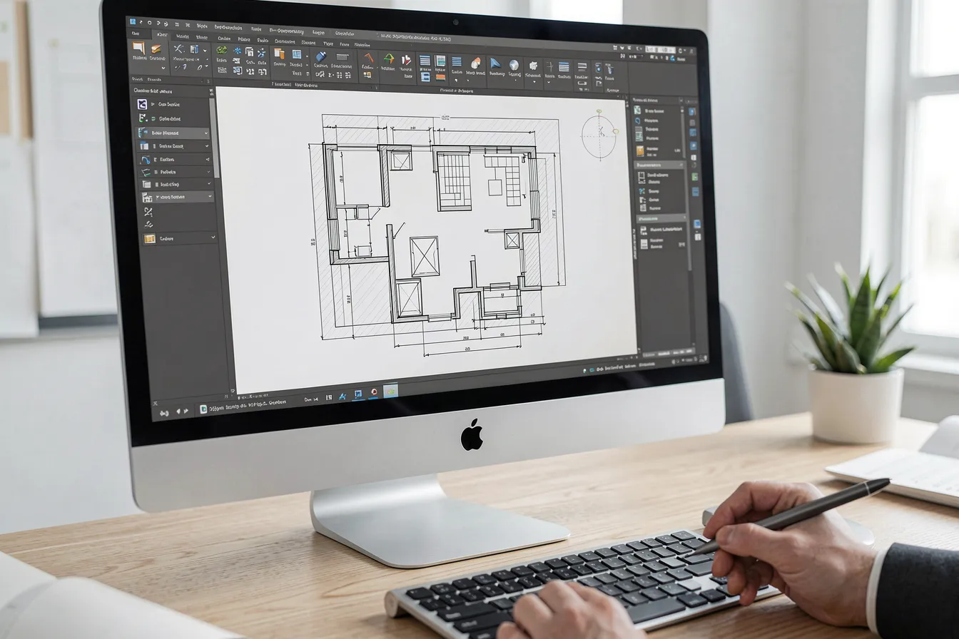 CAD-Software mit importiertem Grundriss als Vektor-Linien