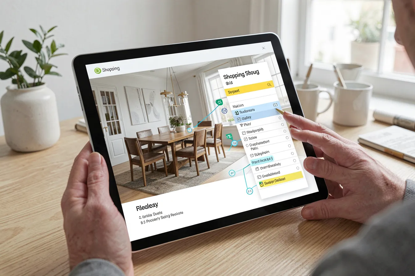 Designer-Tablet zeigt ein Rendering mit verknüpften bestellbaren Produkten