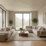 Fotorealistischer moderner Wohnraum aus dem Hybrid-Rendering-Prozess