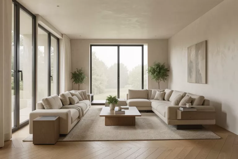 Fotorealistischer moderner Wohnraum aus dem Hybrid-Rendering-Prozess