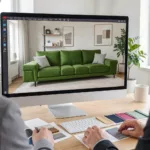 Designer begutachtet ein KI-Rendering mit einem konkreten Produkt aus dem eigenen Katalog