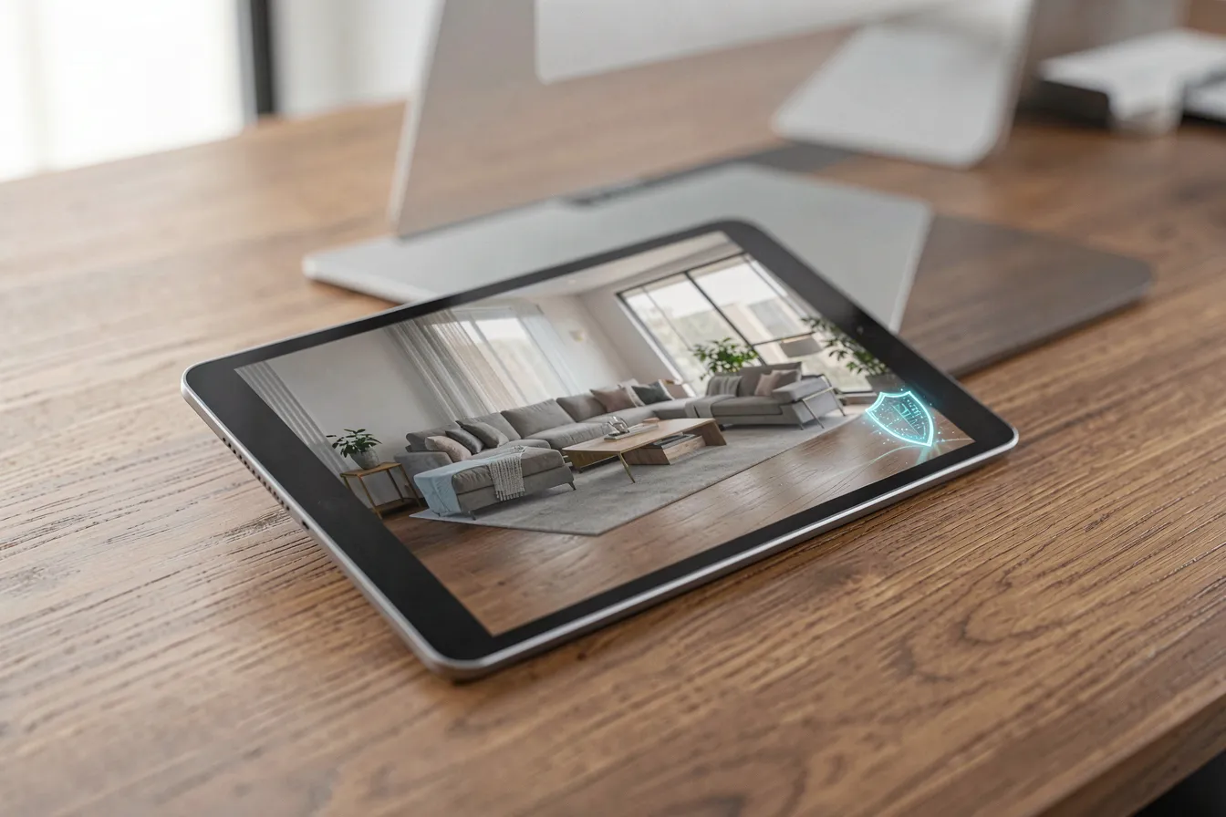 Tablet zeigt ein KI-Rendering mit digitalem Herkunftsnachweis