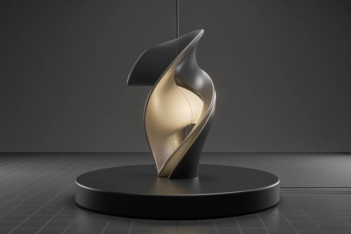 Einzelnes KI-generiertes 3D-Modell einer Designer-Pendelleuchte auf einer Rendering-Plattform