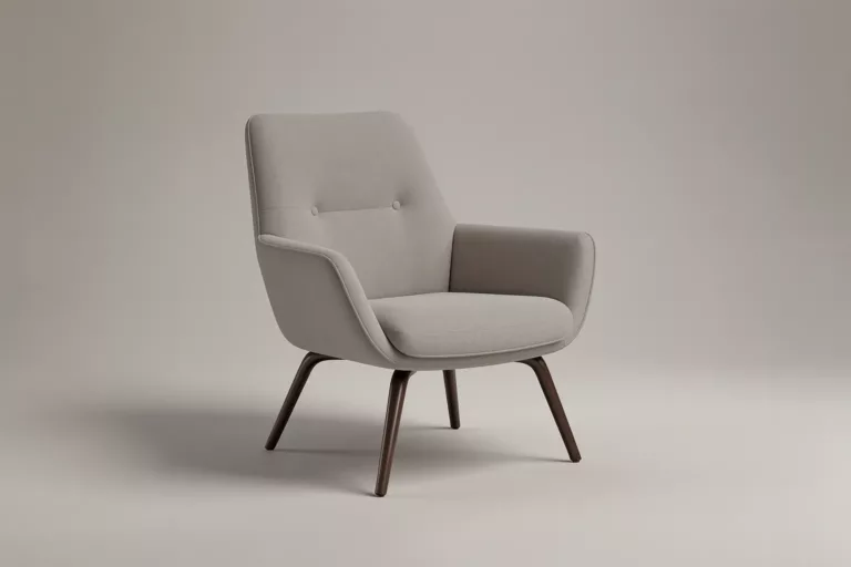 Fotorealistisches 3D-Modell eines Designer-Sessels in einem Rendering-Studio